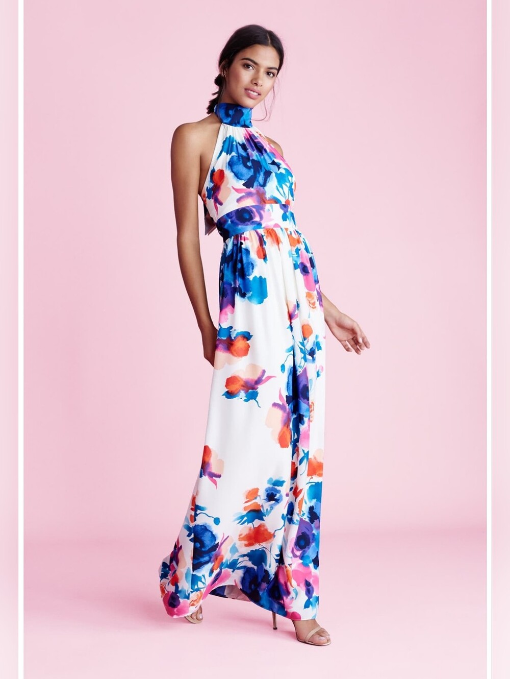 Eliza J Watercolor Floral Print Halter Maxi Dress Womens Size 6 - Picture 3 of 13